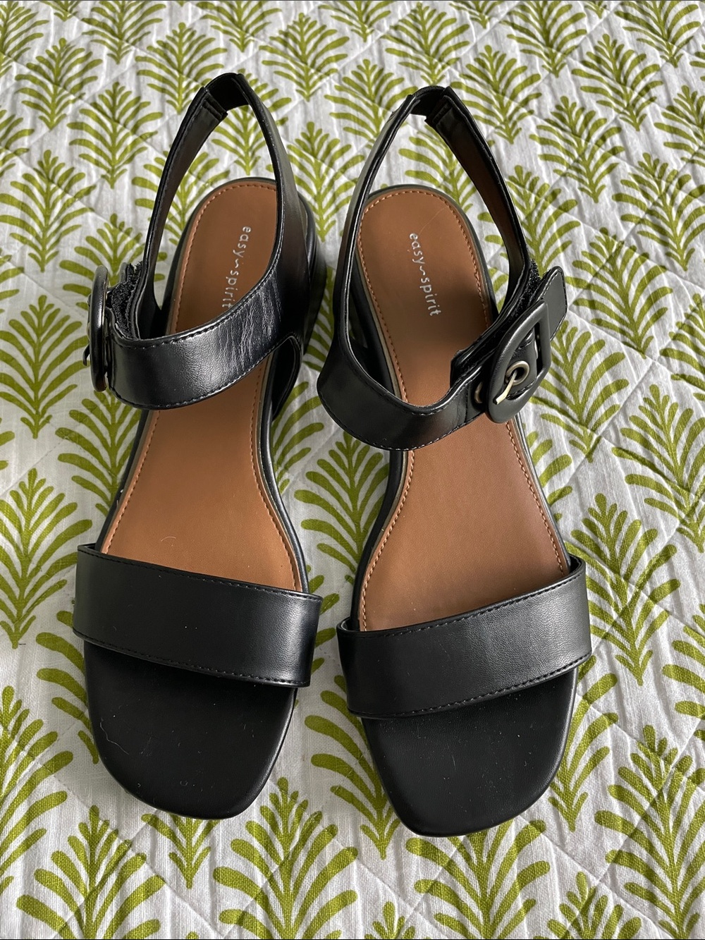 Easy Spirit Black Leather Slingback Block Heel Sandals